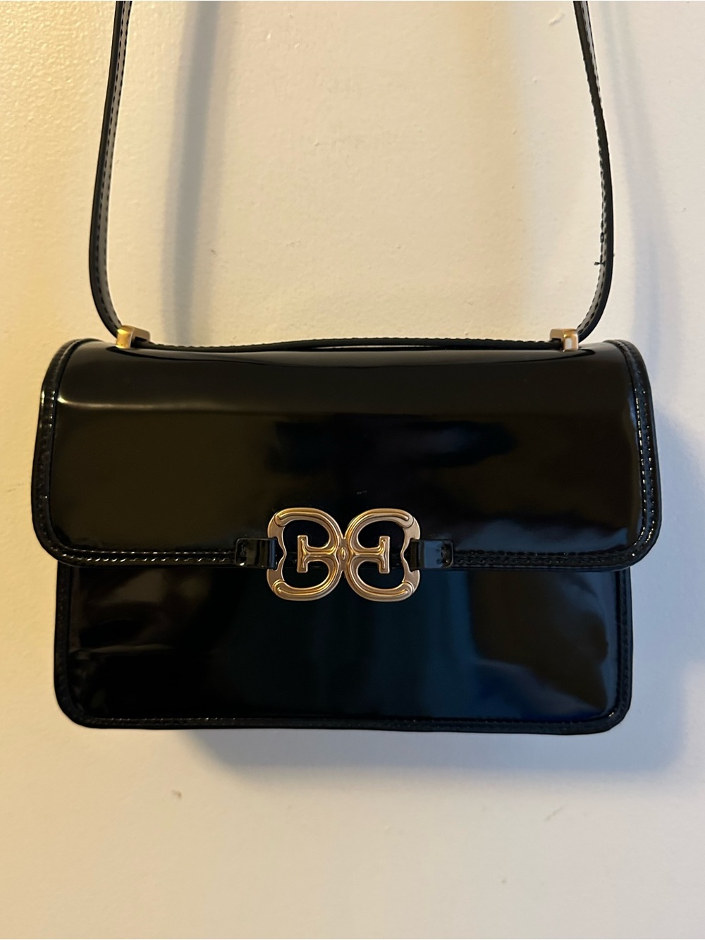 Sam Edelman Black Patent Crossbody Bag with Gold Accent
